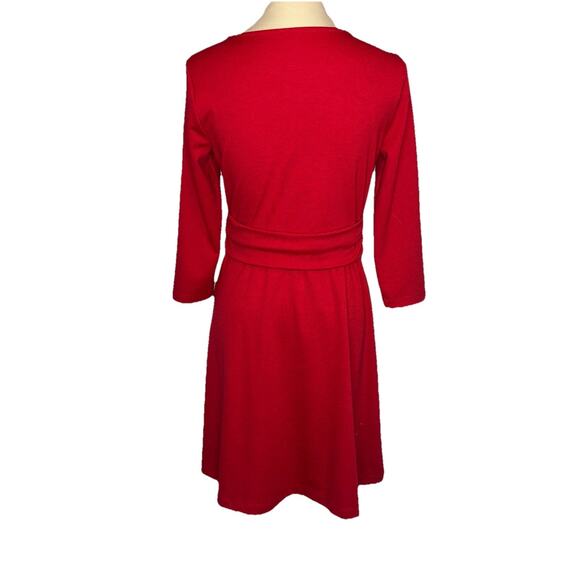 Lands’ End Women’s Small Petite Red Faux Wrap Dress 3/4 Sleeve Classic Fit - Picture 2 of 7